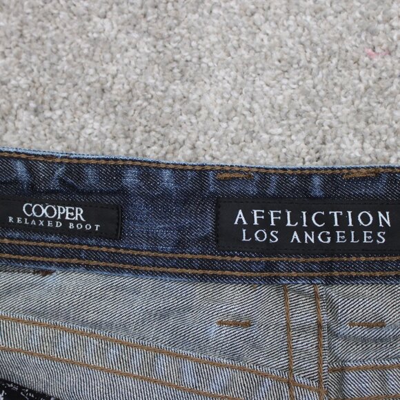 Affliction Cooper Relaxed Boot Jeans Mens 34 Blue Distressed Y2K w/ 30" inseam - Picture 11 of 15